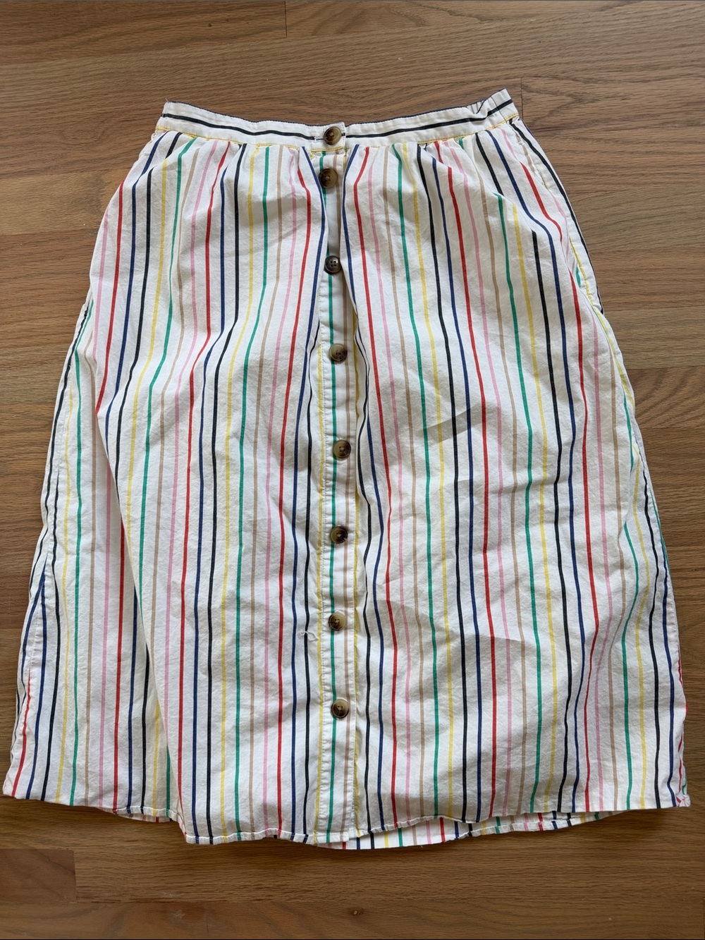 J.Crew Rainbow Stripe Button Front A-Line Midi Skirt Size M Cotton